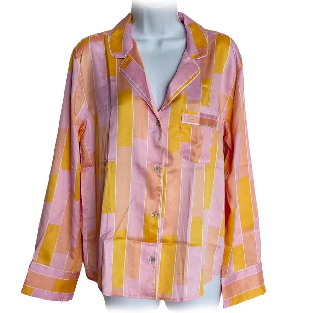 New Victoria's Secret VS Pink Elegant Pajama PJ Top Shirt Satin Sleepwear Small